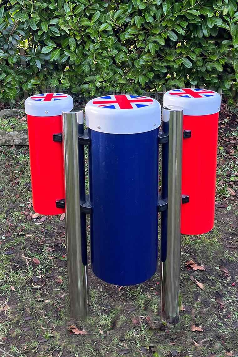 Red white and blue outdoor conga drums