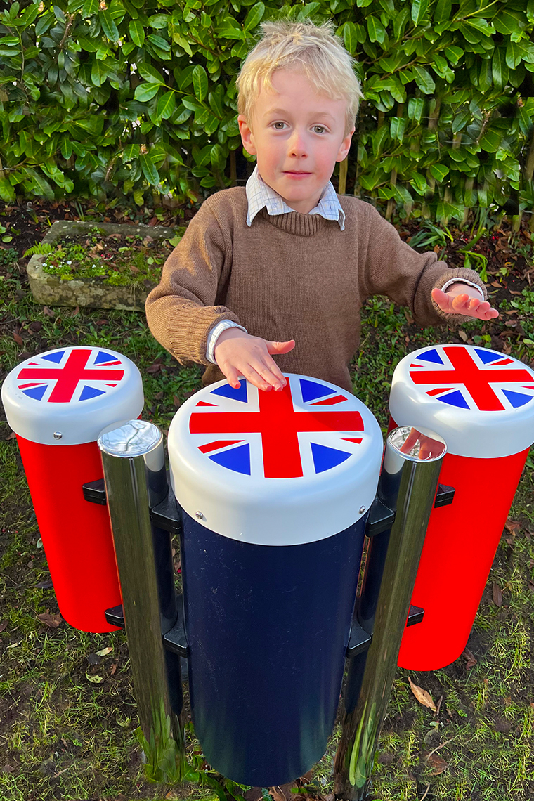 outdoor musical conga drums in red white and blue